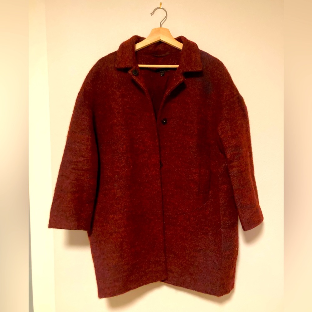 COS burgundy wool pea coat collared drop sleeve size 38 *minor flaws*